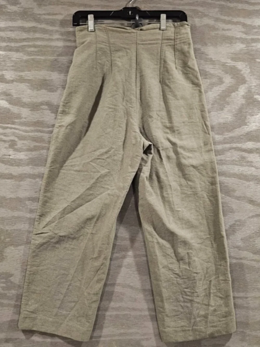Zara SZ M Olive Green Linen Blend Wide Straight Leg Pants Hip Pockets